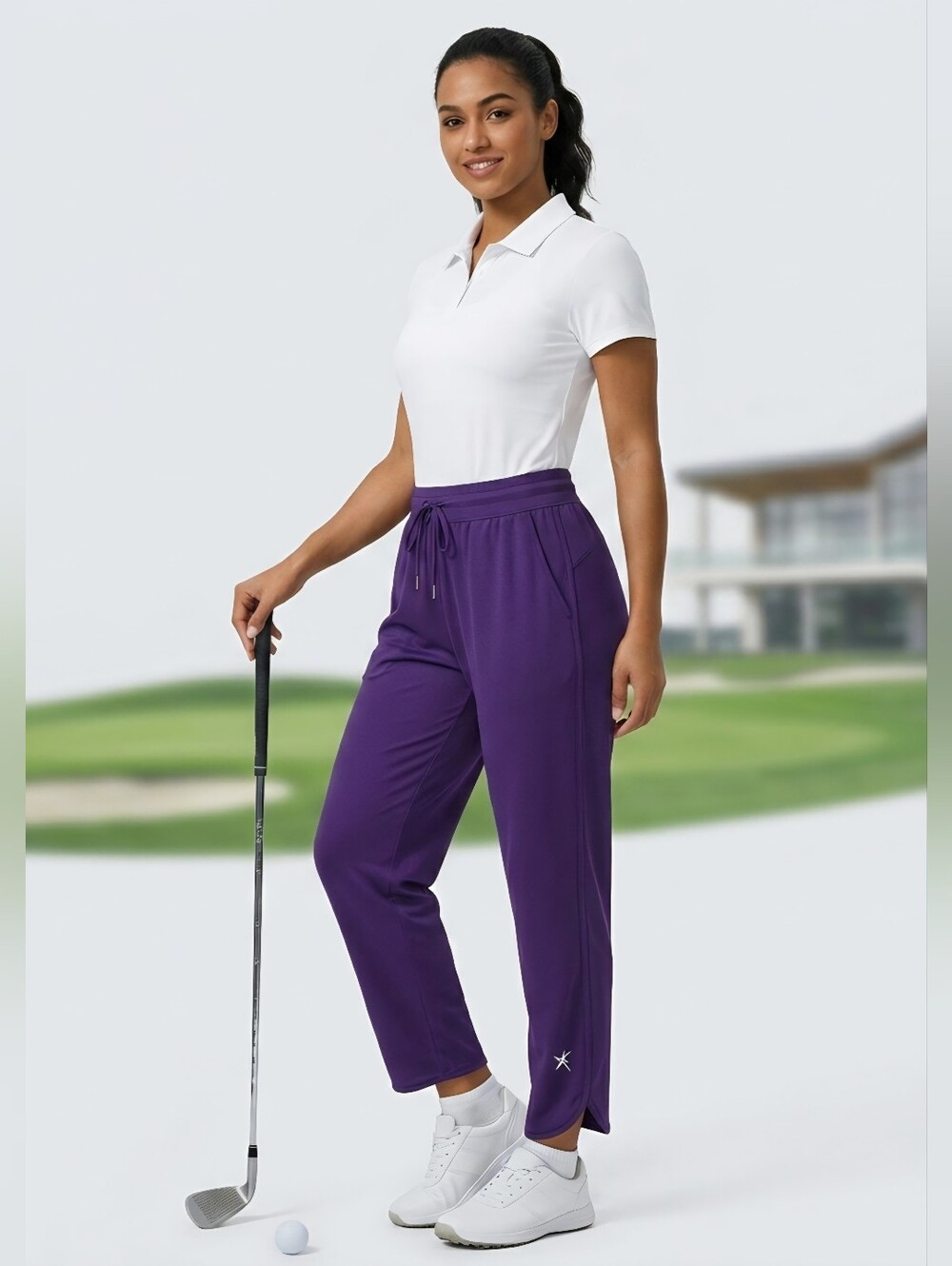 Halara Purple Mid Rise Drawstring Curved Hem Tapered Pants - Size XL